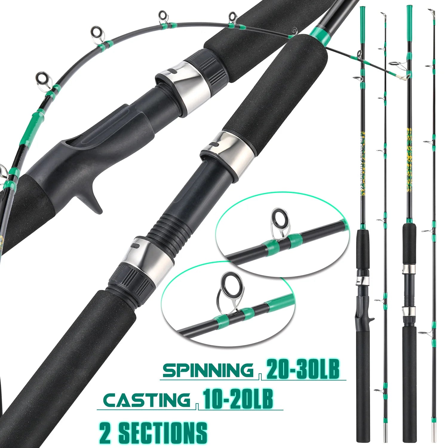 Sougayilang 2section Baitcasting Fishing Rod Carbon Fiber Fishing Pole 1.65m Spinning Rod EVA Handle Grip Bass Freshwater