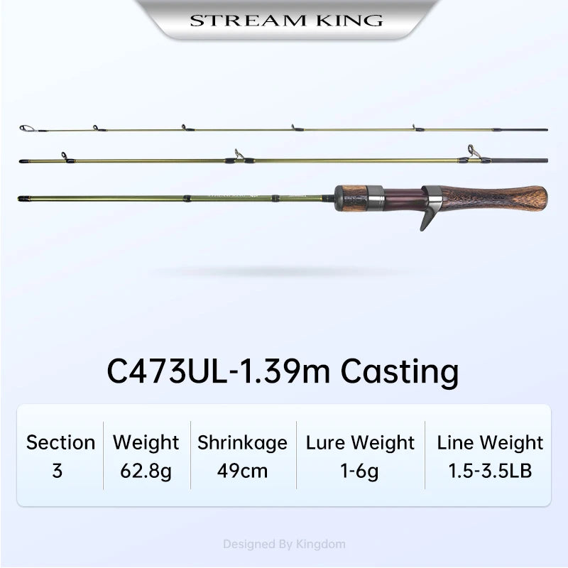 STREAM KING  Spinning Fishing Rod  61.9g Ultralight Casting Carbon Rods MF Action UL L power  Fishing Tackle Travel Rod