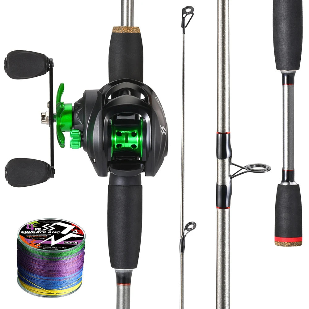 Sougayilang Baitcasting 2Sections Fishing Rod and Reel combo UltraLight Carbon Fiber Pike Casting Fishing with EVA Handle