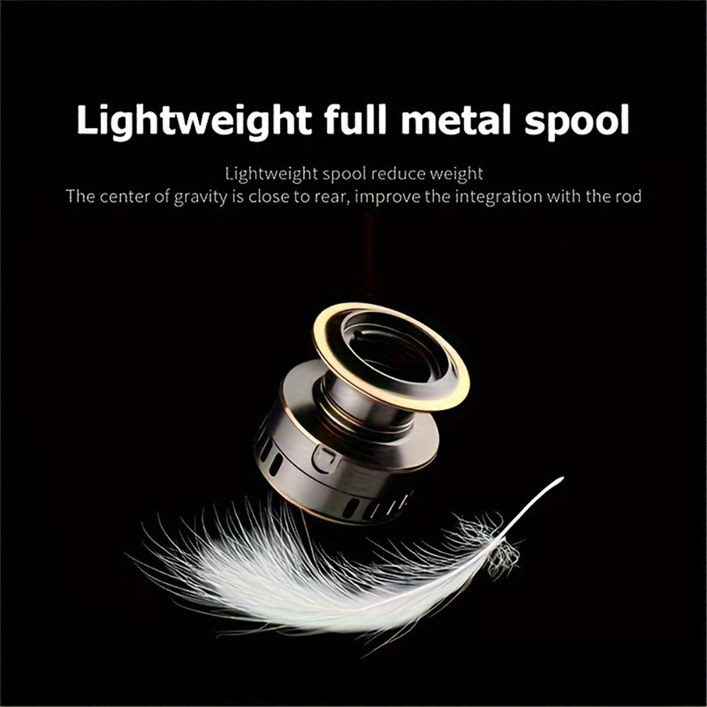 Spinning reels with metal spool and metal rocker arm, 5.2:1 gear ratio, suitable for both freshwater and saltwater fishing.