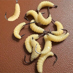 Rubber Maggots Fishing Bait Set with Hooks - Versatile Grub Lures for Bass,Trout,Crappie,Bluegill,Ideal for Freshwater Fishing