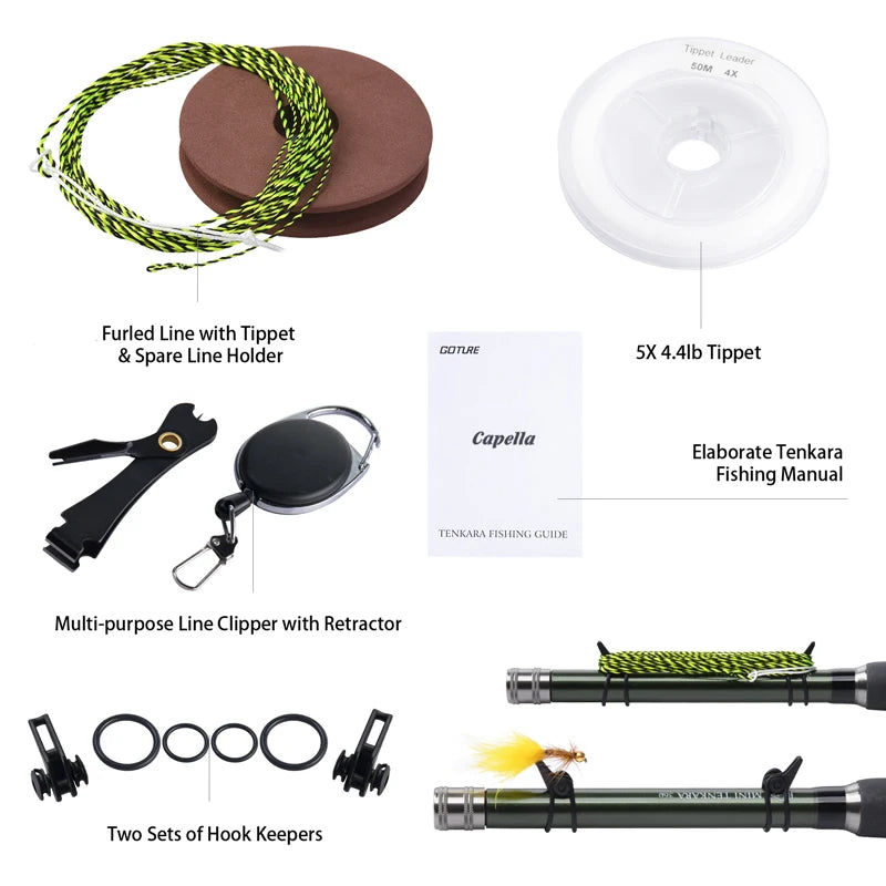 Goture Tenkara Fly Fishing Rod Combo 3.6m Ultralight Carbon Fiber Rod with Line Lure Clipper Portable  Rod Set