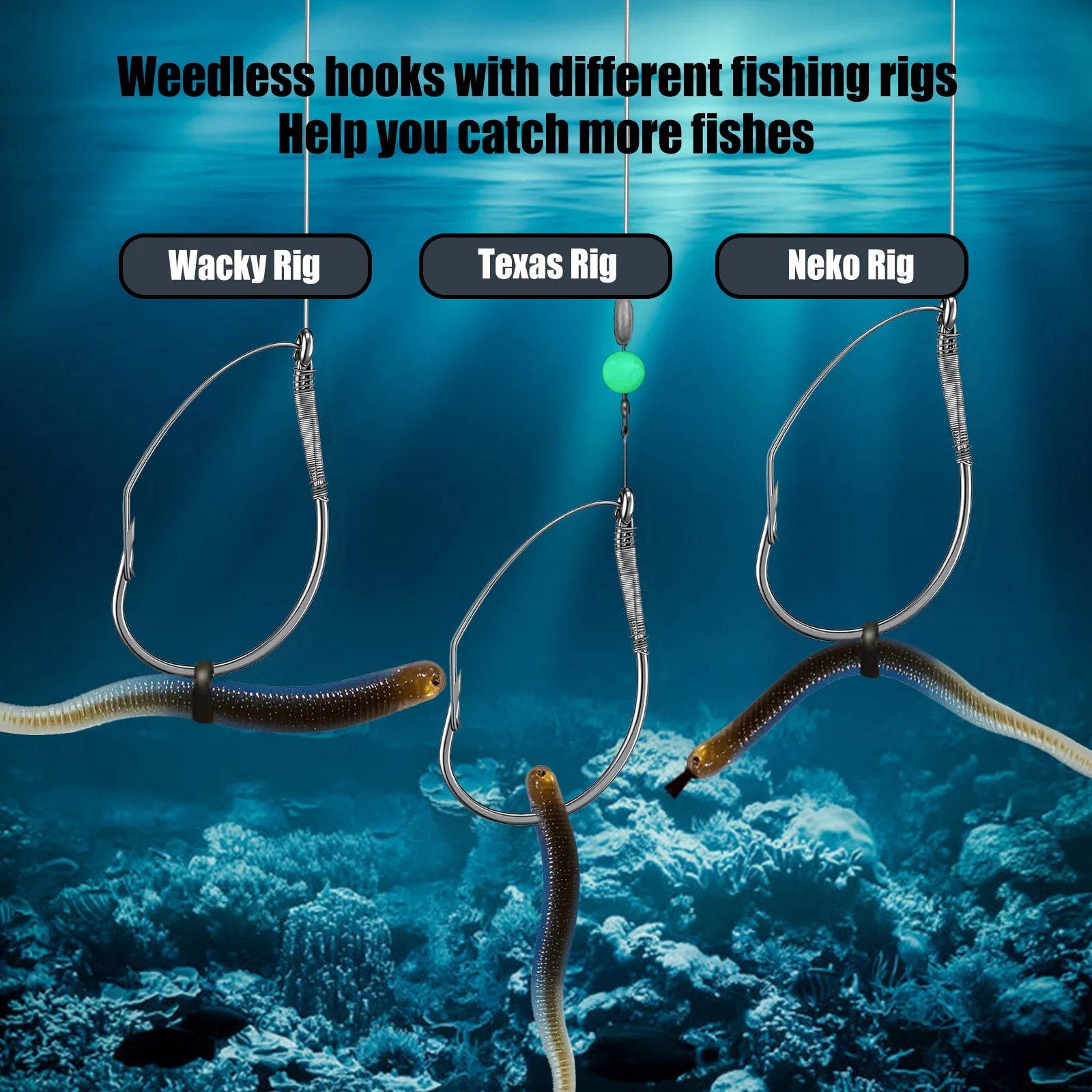 25-100Pcs Weedless Drop Shot Hooks Wacky Rig Worm Hook Sea Bass Fishing Tackle for Soft Lure