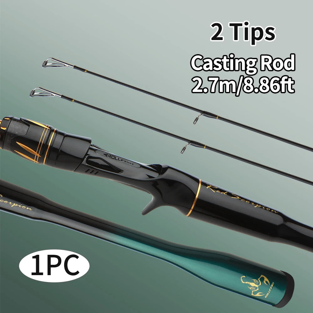 ROLLFISH 2 Tips M/MH Fishing Rod Carbon Fiber Casting & Spinning Rod for Freshwater & Saltwater, High Sensitivity Bass Rod