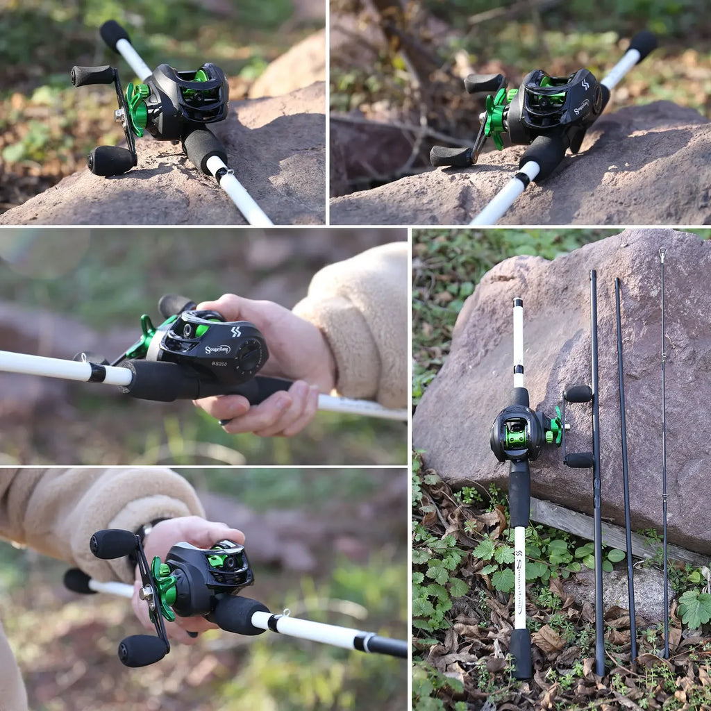 Sougayilang Baitcasting Fishing Rod Kits Carbon Fiber 4Sections Casting Rod and Metal Spool Reel for Freshwater Bass Fishing Set
