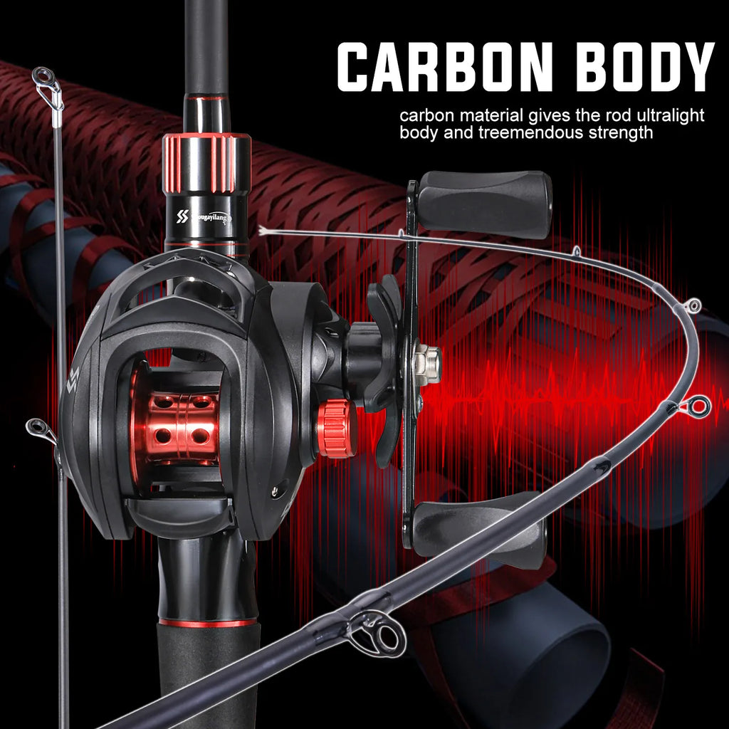 Sougayilang Fishing Rod and Reel Combo Set 1.8~2.1m Carbon Fiber Casting Rod and 7.2:1 Gear Ratio Reel Max Drag 10kg