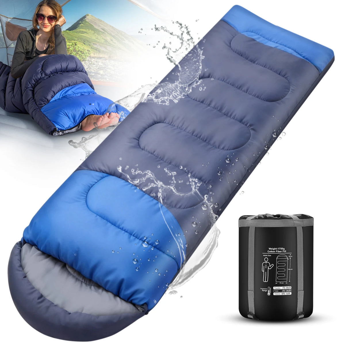 Ultralight Waterproof Warm Sleeping Bag with Compression Sack