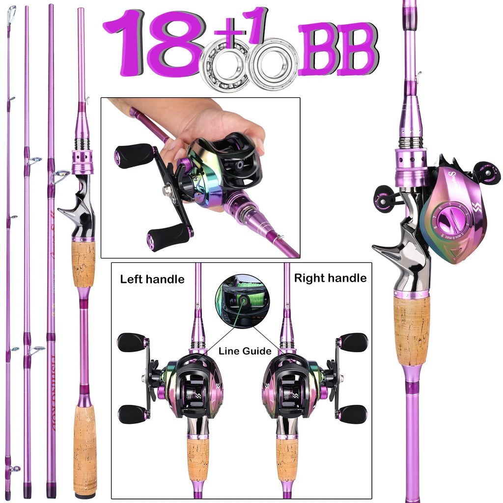 Sougayilang 2.1m Fishing Rod and Reel Combo 18+1BB High Speed 4 Section 7.2:1 Ultralight Carbon Fiber Casting Rod Fishing Kits