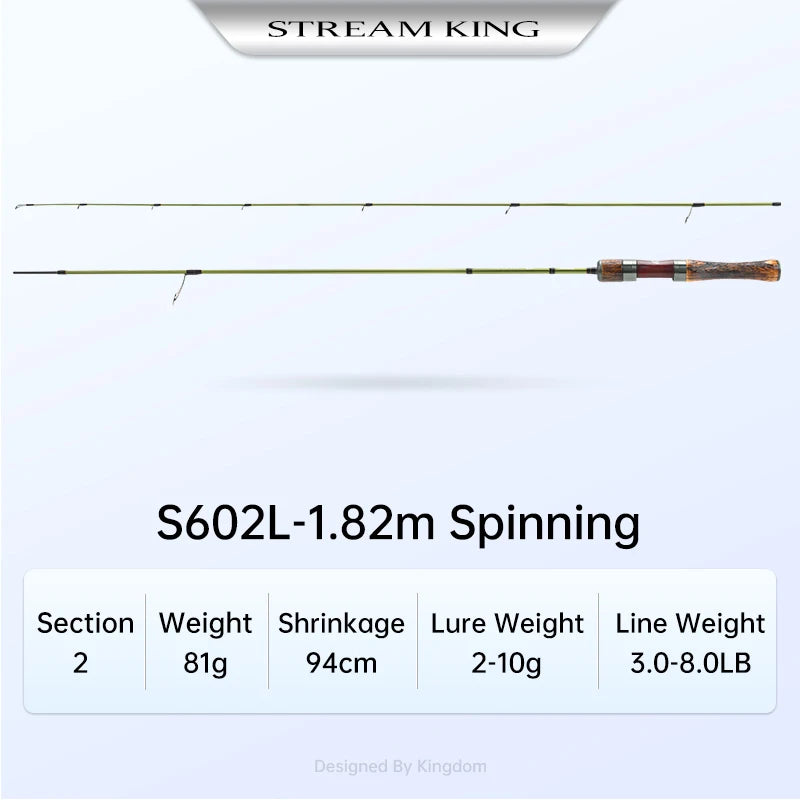 STREAM KING  Spinning Fishing Rod  61.9g Ultralight Casting Carbon Rods MF Action UL L power  Fishing Tackle Travel Rod