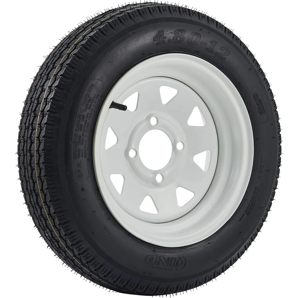 2-Pack 4.80-12 Trailer Tires On Rims Load Range C 6-PLY 12" White Spoke Wheels 4 Lug 4" Bolt Pattern for Camper Boat Trailers