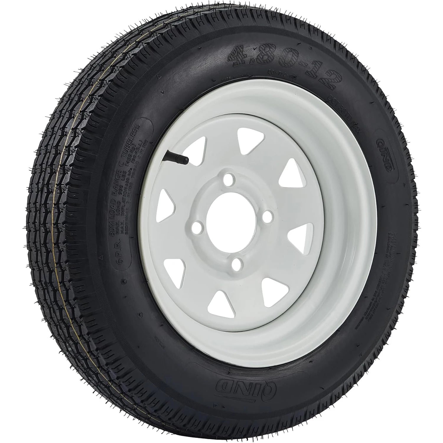 2-Pack 4.80-12 Trailer Tires On Rims Load Range C 6-PLY 12" White Spoke Wheels 4 Lug 4" Bolt Pattern for Camper Boat Trailers