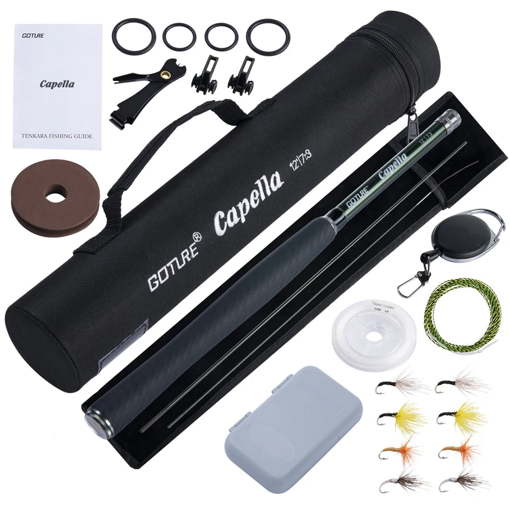 Goture Tenkara Fly Fishing Rod Combo 3.6m Ultralight Carbon Fiber Rod with Line Lure Clipper Portable  Rod Set