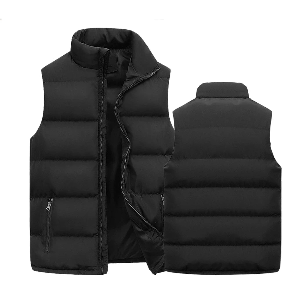 Mens Vest Jacket Warm Sleeveless Jackets Winter Waterproof Zipper Coat Autumn Stand-up Collar