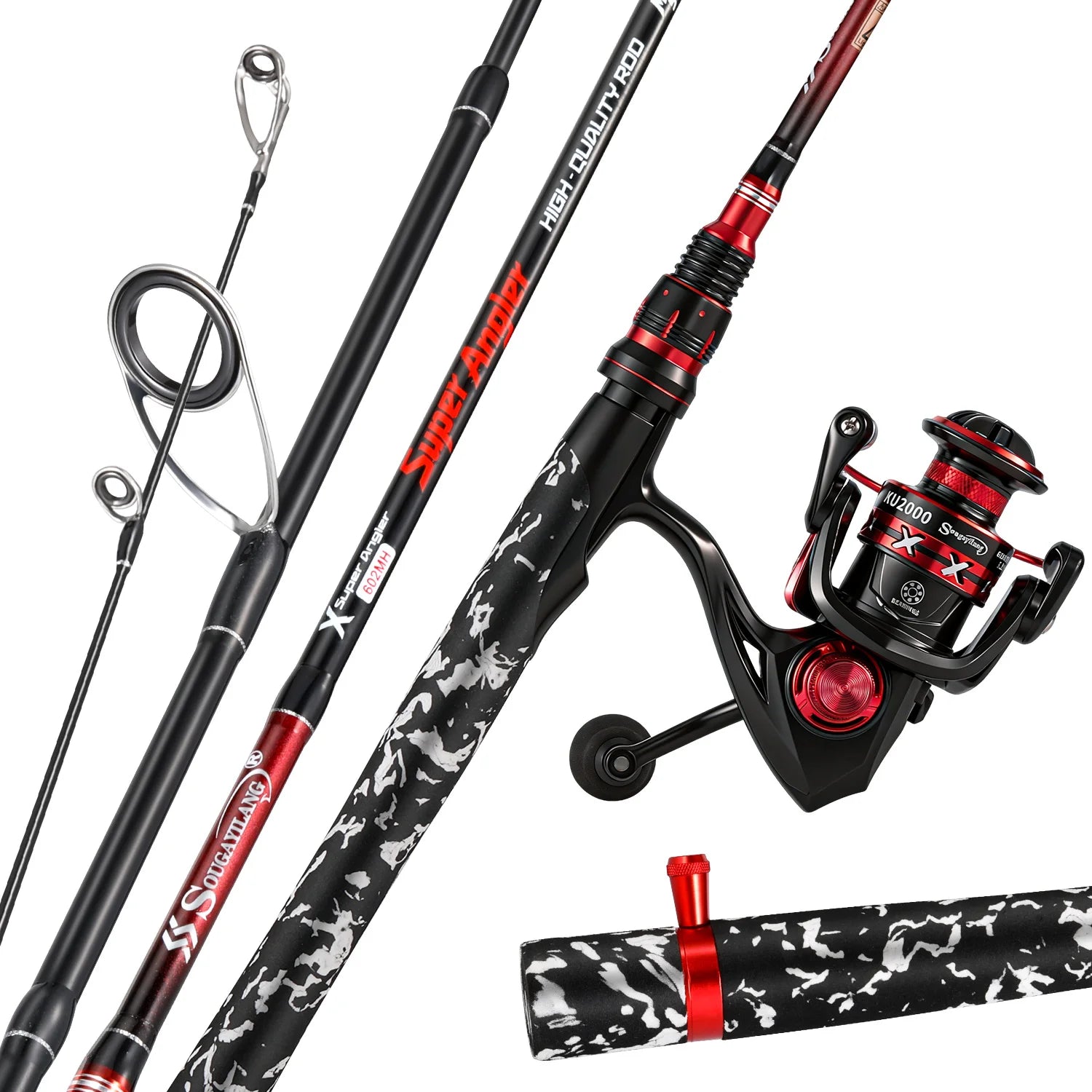 Sougayilang Spinning Fishing Rod and Reel Combo Kit with Line Lure Hooks Complete Fishing Gear Set for Freshwater Bass