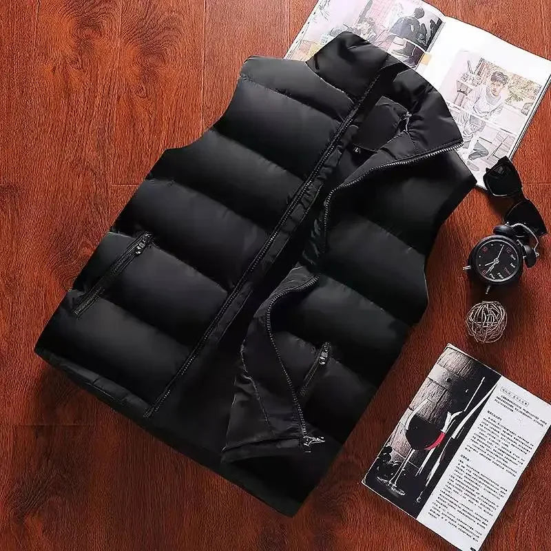 Mens Vest Jacket Warm Sleeveless Jackets Winter Waterproof Zipper Coat Autumn Stand-up Collar