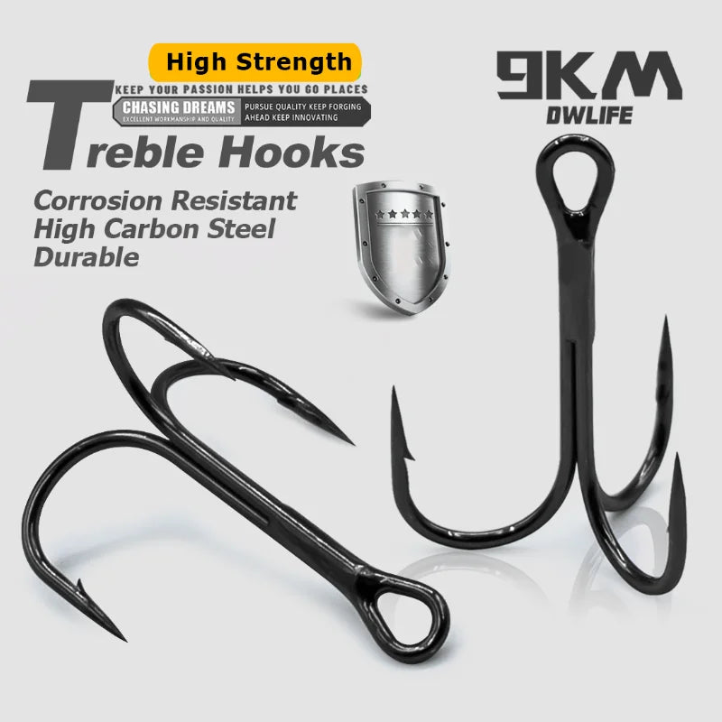 9KM Fishing Treble Hooks High Carbon Steel Brabed Triple Hook Fishing Hooks on Hard Lures Saltwater Fishing