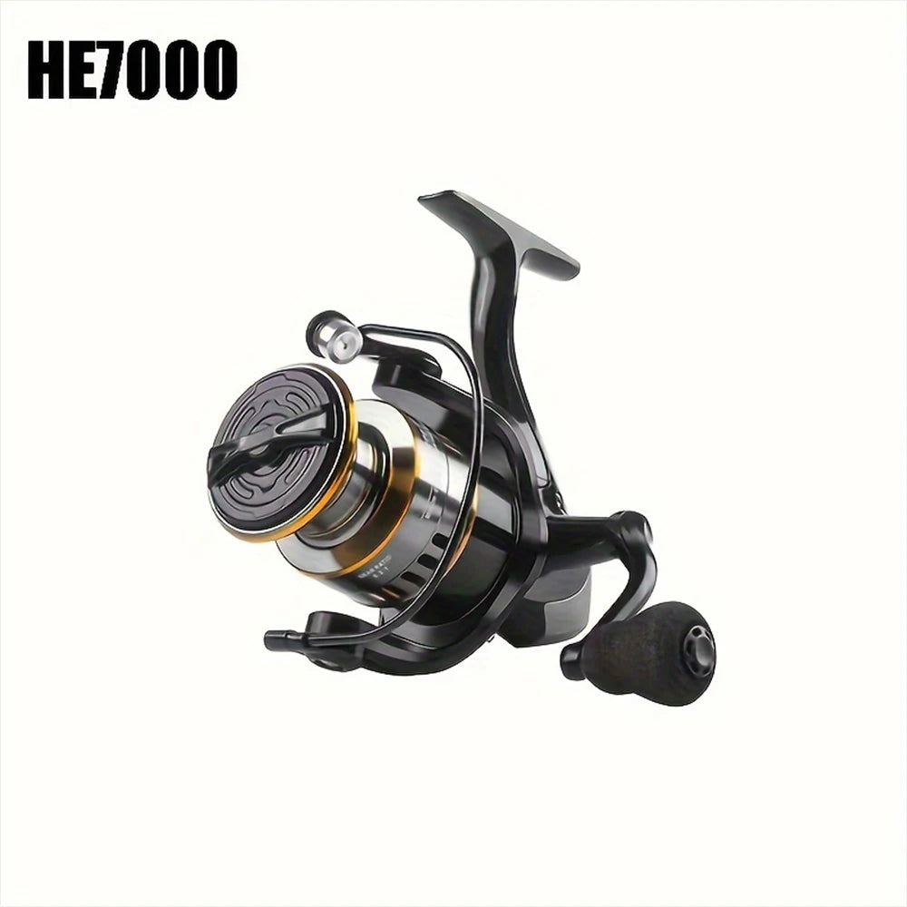 Spinning reels with metal spool and metal rocker arm, 5.2:1 gear ratio, suitable for both freshwater and saltwater fishing.