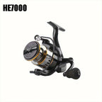 Spinning reels with metal spool and metal rocker arm, 5.2:1 gear ratio, suitable for both freshwater and saltwater fishing.