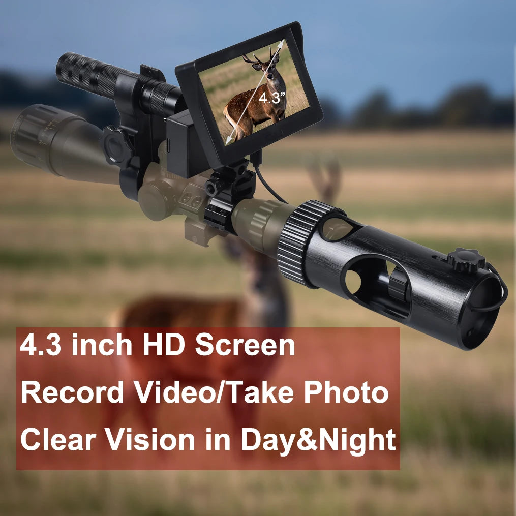 Digital Night Vision Riflescope 850nm Infrared Scope Camera HD 720P Video/Photo Recording with 4.3 inch Screen for Night Hunting