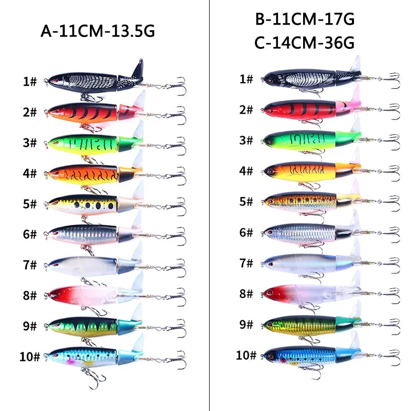 Popper Fishing Lure Set 11cm/14g Artificial Topwater Hard Bait Rotating Wobblers Tackle Fishing Bait Accessories 5/10Pcs