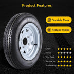 2-Pack 4.80-12 Trailer Tires On Rims Load Range C 6-PLY 12" White Spoke Wheels 4 Lug 4" Bolt Pattern for Camper Boat Trailers