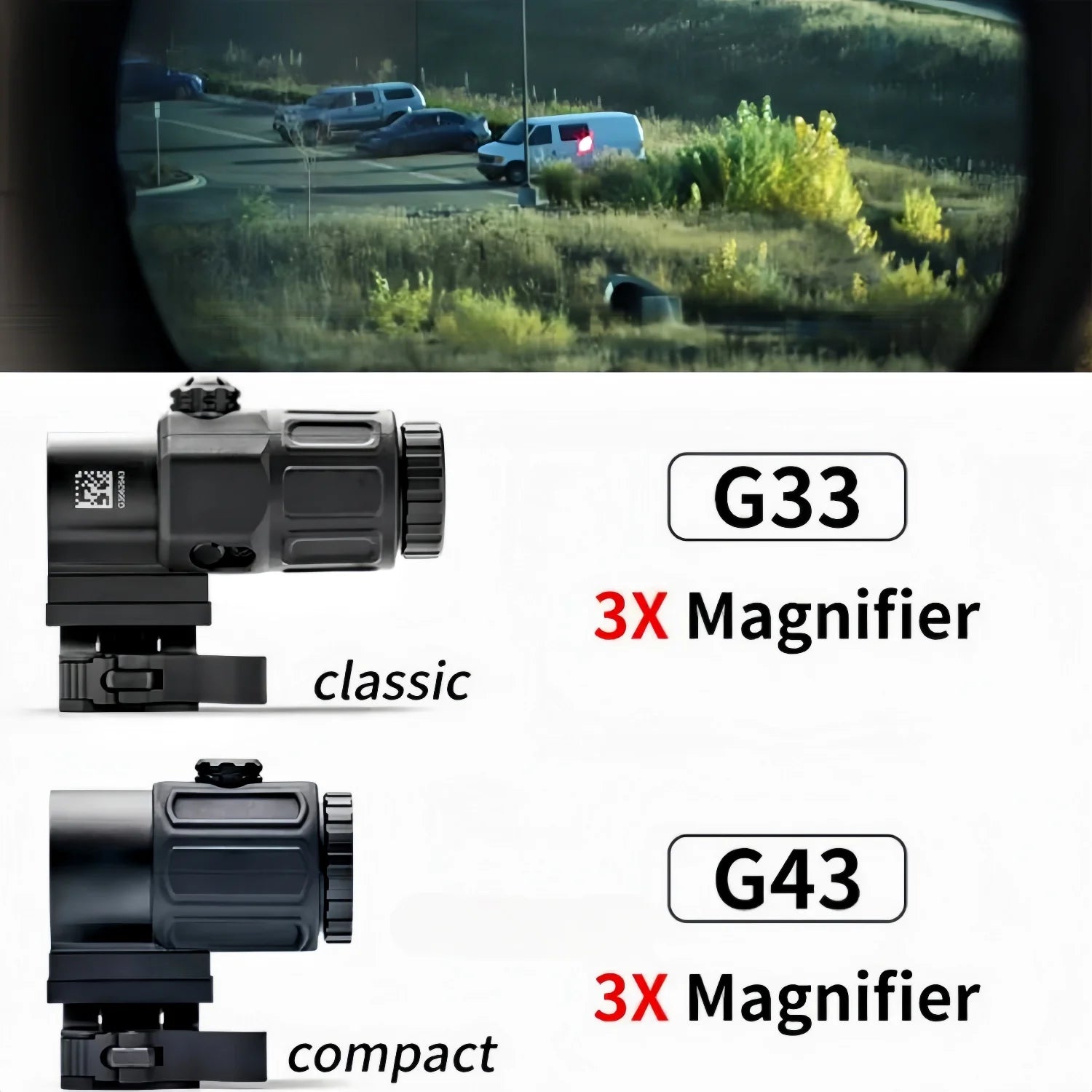 Tactical  G33 G43 G45 Sight Fixed 3X 5X Magnifier Scope with Quick Disassembly and Flipping for Airsoft Hunting