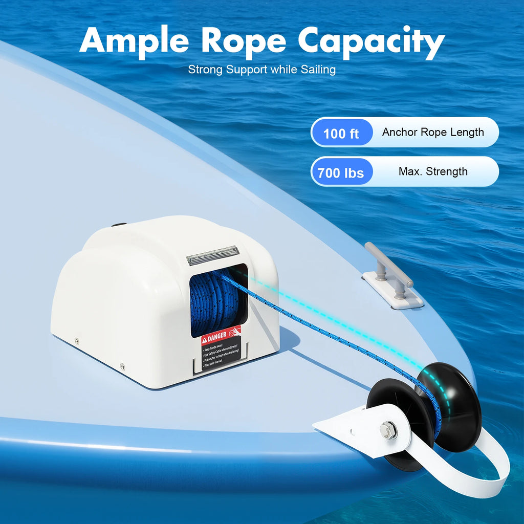 Premium 12V Electric Anchor Winch 45lbs Load 100ft Rope Remote Control Boat Windlass for Boats up to 24ft with Waterproof Design