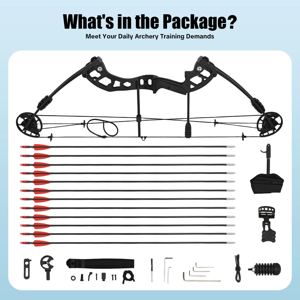 30-55 lbs Compound Bow Adjustable Draw Weight and Length with 3-Pin Sight 12 Arrows Complete Arch Set for Adults Right Hand