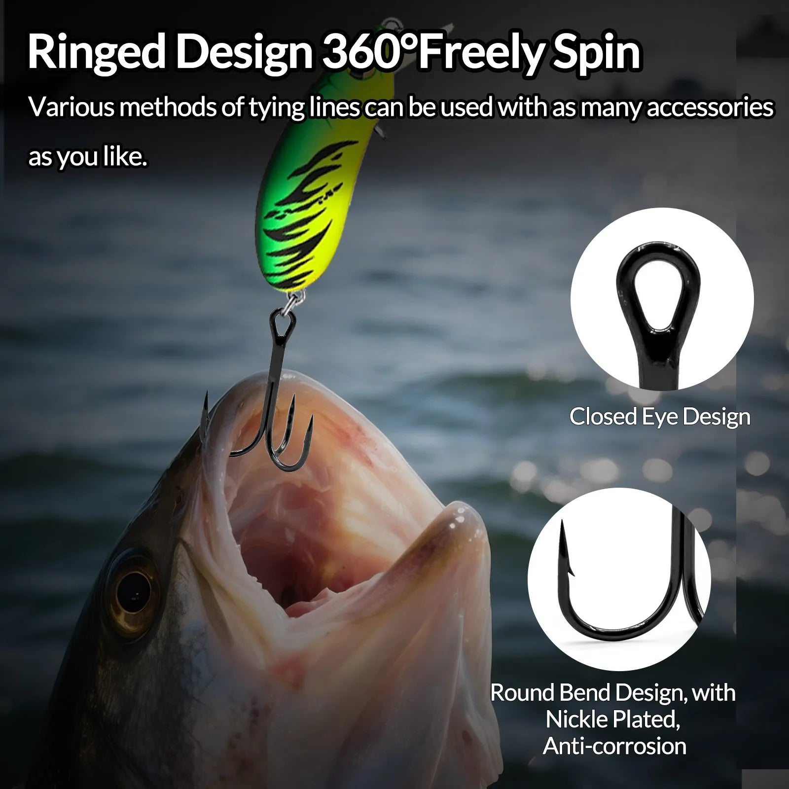 9KM Fishing Treble Hooks High Carbon Steel Brabed Triple Hook Fishing Hooks on Hard Lures Saltwater Fishing