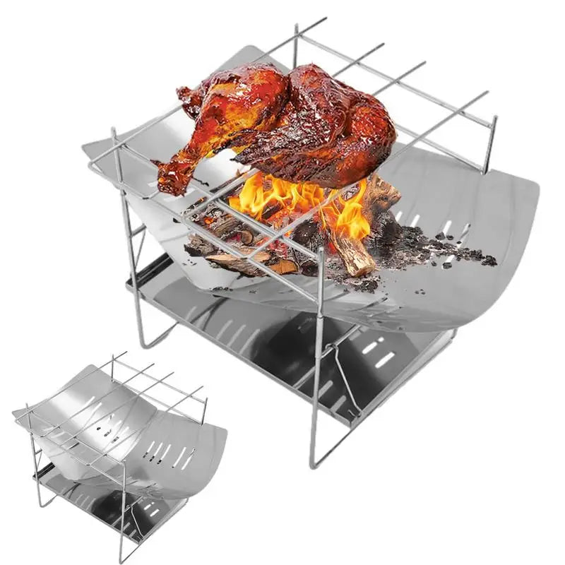 Camping Folding Campfire Grill Stainless Steel Firewood Stove Mini BBQ Rack Outdoor Fire Pit Portable Wood Stove Burner For Camp