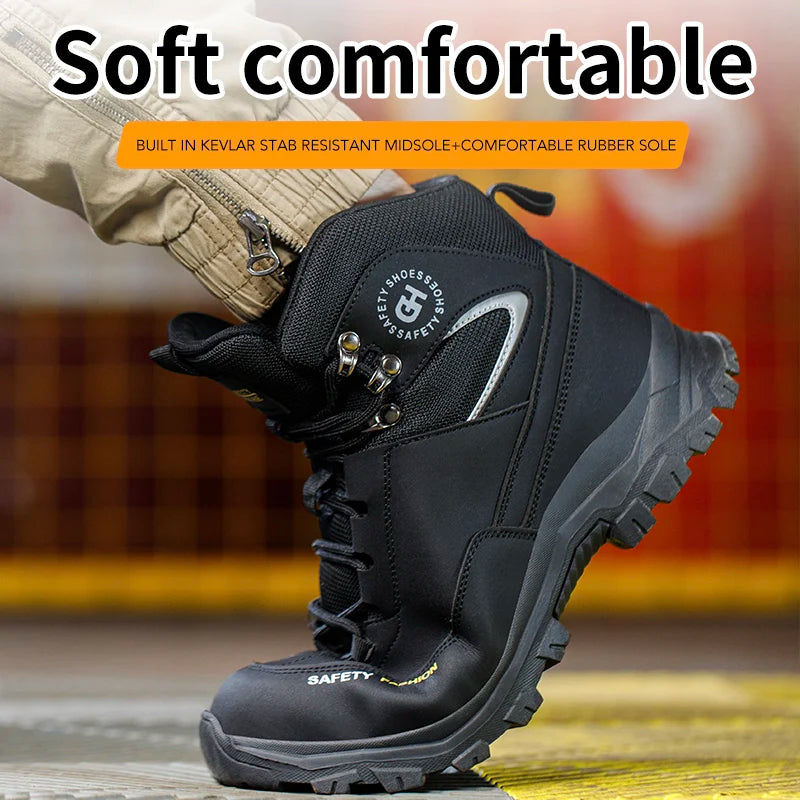 Men Steel Toe Work Shoes Anti-smash Anti-puncture Indestructible Shoes Protective Security Footwear Boots