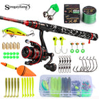Sougayilang Spinning Fishing Rod and Reel Combo Kit with Line Lure Hooks Complete Fishing Gear Set for Freshwater Bass