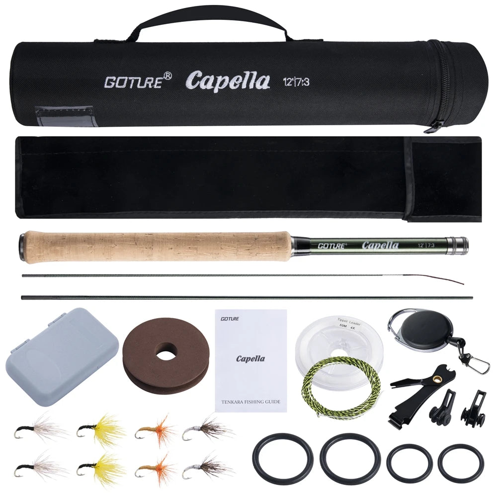 Goture Tenkara Fly Fishing Rod Combo 3.6m Ultralight Carbon Fiber Rod with Line Lure Clipper Portable  Rod Set