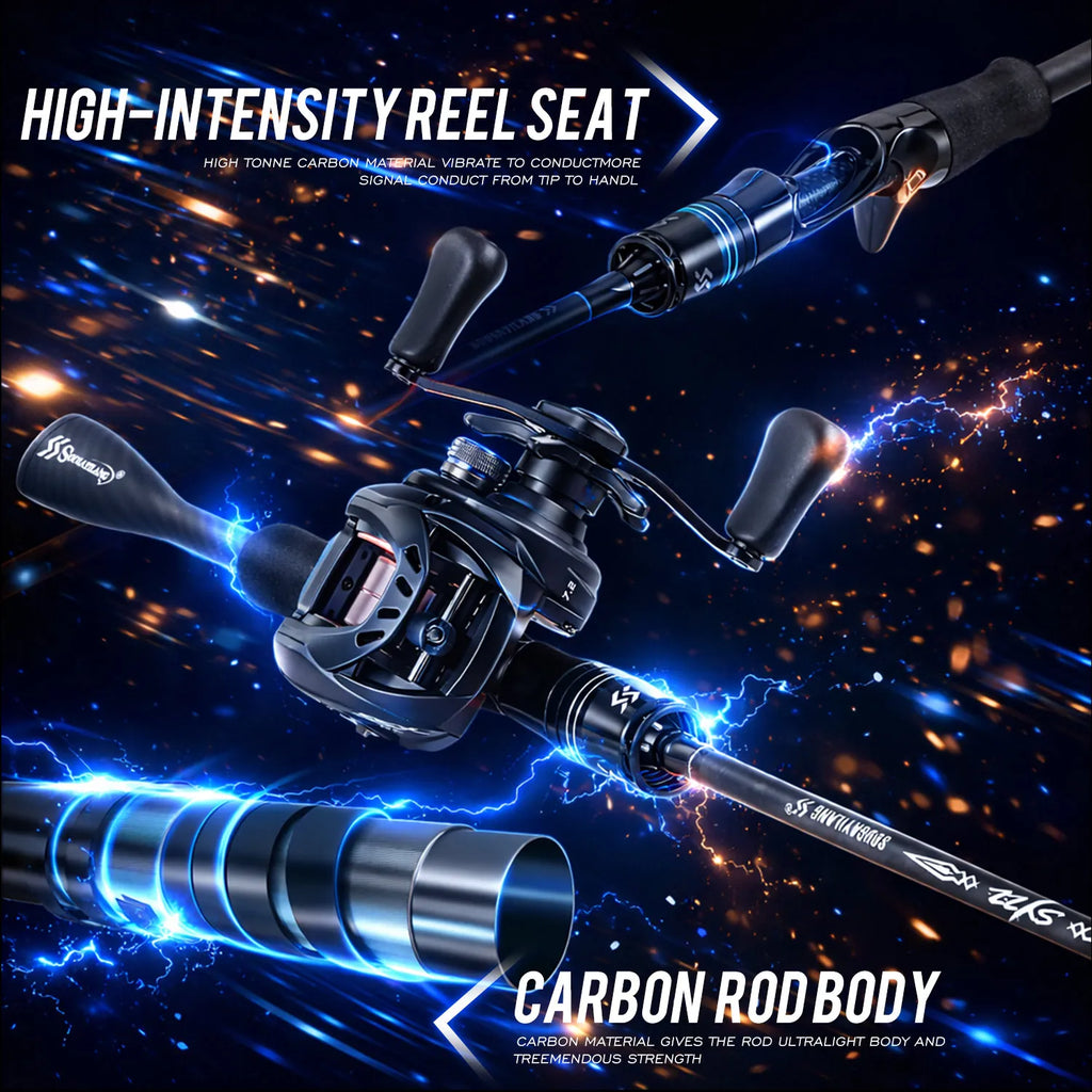 Sougayilang DC Baitcasting Reel & Carbon Fishing Rod Combo 7.2:1 Gear Ratio Ultralight Baitcaster Set for Bass  Fishing
