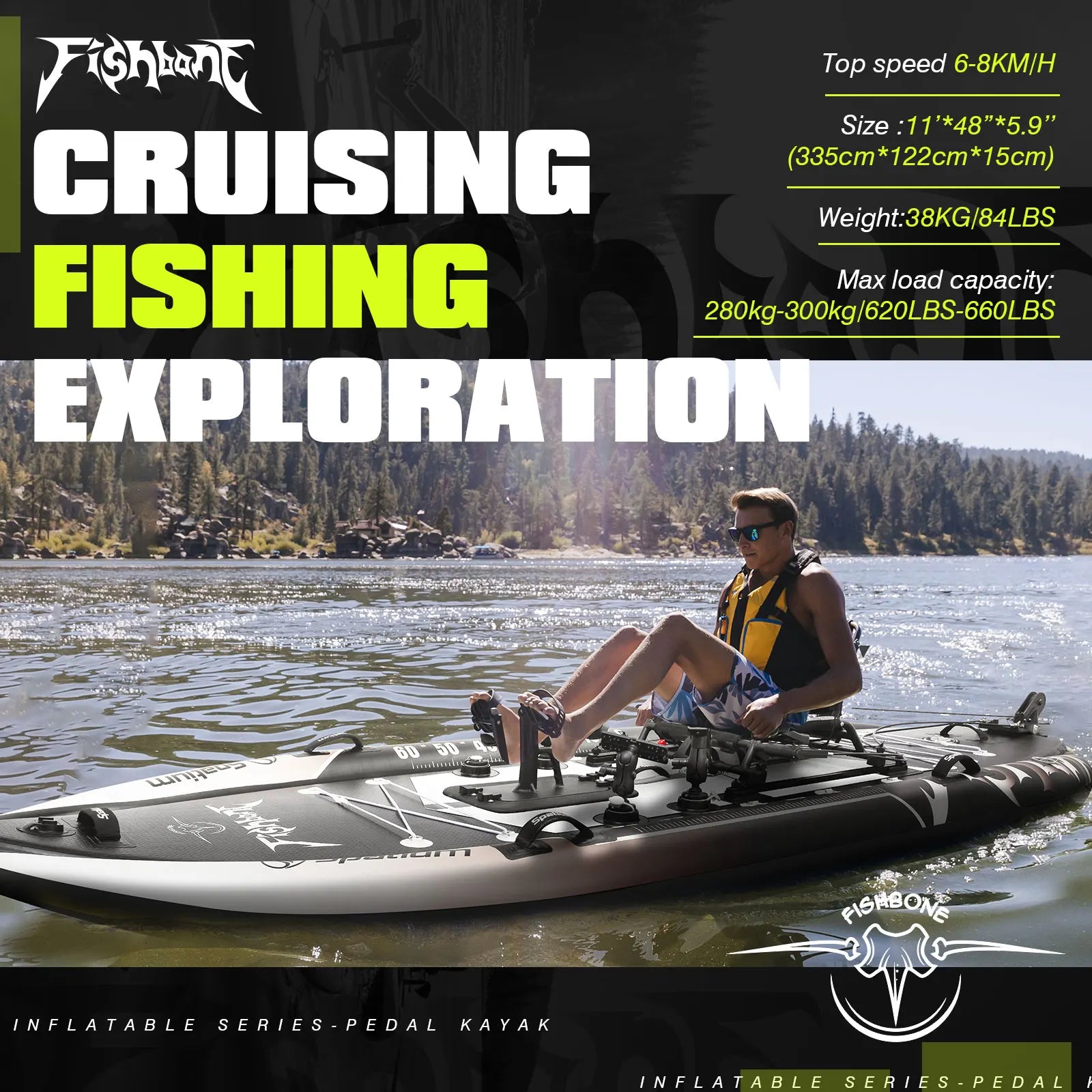 Spatium Fishing Kayak Boat Pedal Drive Sit on Top Pedal Drive Kayak Power System Orientation System, 11'*48"*6",Capacity 660LBS