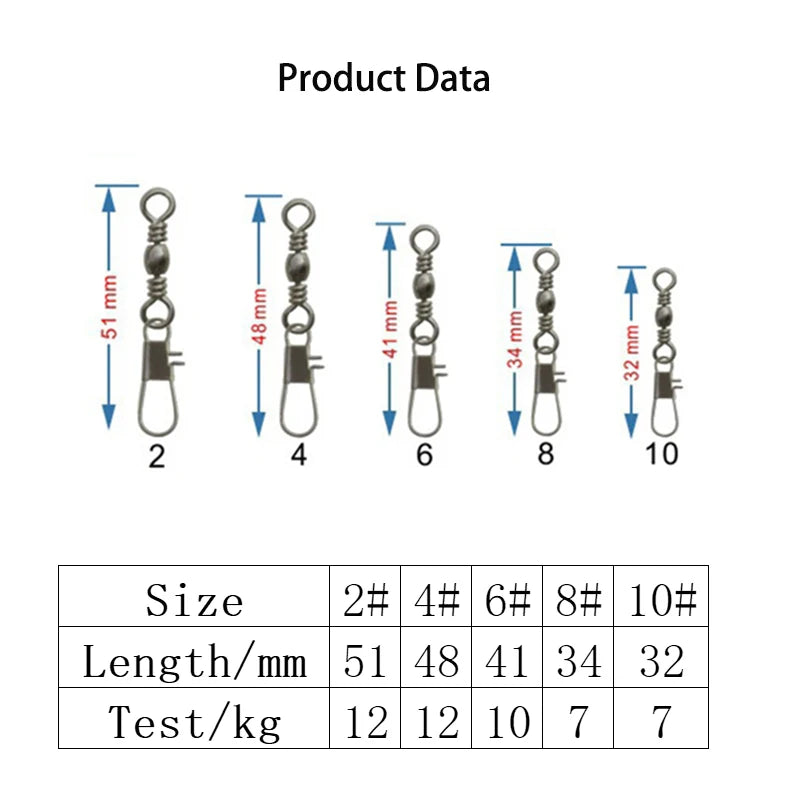 50Pcs Fishing Connector Swivels Interlock Pin Bearing Rolling Swivel Snap Swivel Fishhook  FishingLure