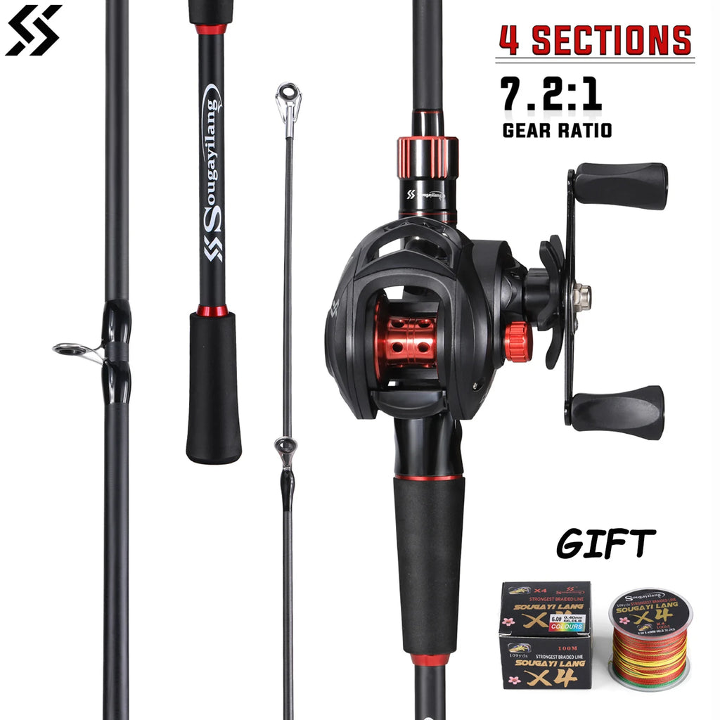 Sougayilang Fishing Rod and Reel Combo Set 1.8~2.1m Carbon Fiber Casting Rod and 7.2:1 Gear Ratio Reel Max Drag 10kg