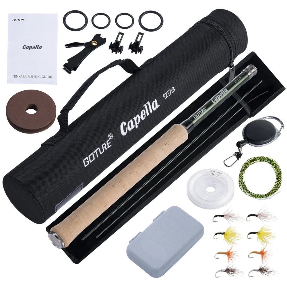 Goture Tenkara Fly Fishing Rod Combo 3.6m Ultralight Carbon Fiber Rod with Line Lure Clipper Portable  Rod Set