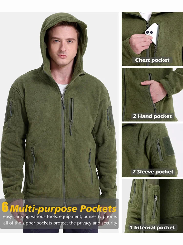 Men's Hunting Full Zip Multi-Pockets Fleece Jacket