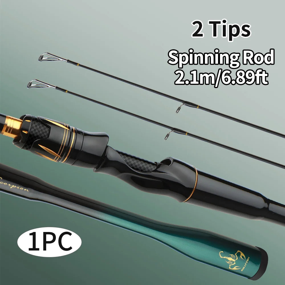 ROLLFISH 2 Tips M/MH Fishing Rod Carbon Fiber Casting & Spinning Rod for Freshwater & Saltwater, High Sensitivity Bass Rod