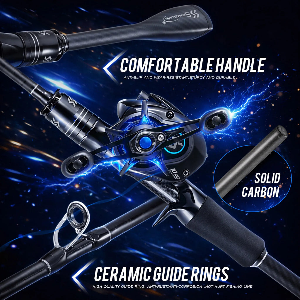 Sougayilang DC Baitcasting Reel & Carbon Fishing Rod Combo 7.2:1 Gear Ratio Ultralight Baitcaster Set for Bass  Fishing