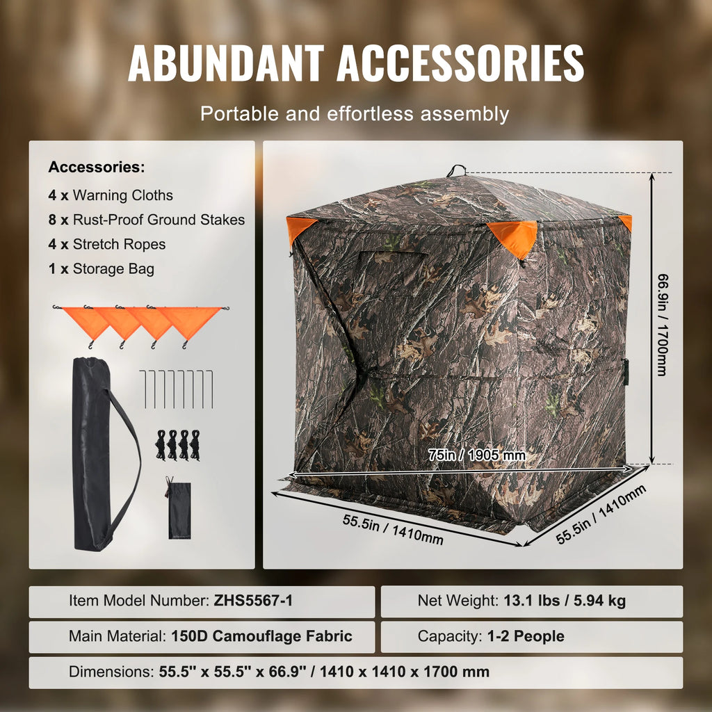SucceBuy Hunting Blind  270° See Through Ground Blind 1-2 Person for Hunting  See Through Mesh for Turkey and Deer Hunting