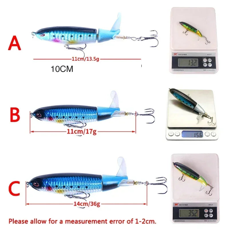 Popper Fishing Lure Set 11cm/14g Artificial Topwater Hard Bait Rotating Wobblers Tackle Fishing Bait Accessories 5/10Pcs