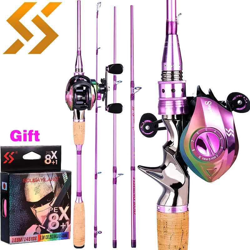 Sougayilang 2.1m Fishing Rod and Reel Combo 18+1BB High Speed 4 Section 7.2:1 Ultralight Carbon Fiber Casting Rod Fishing Kits