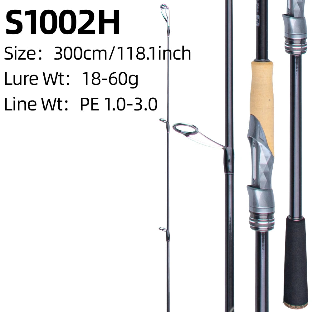 FISHINGFANS Casting Spinning Fishing Rod 2.4m 2.7m 3.0m Carbon Fiber Rod Pole 18-60g Lure weight M MH H Power Fishing Rod